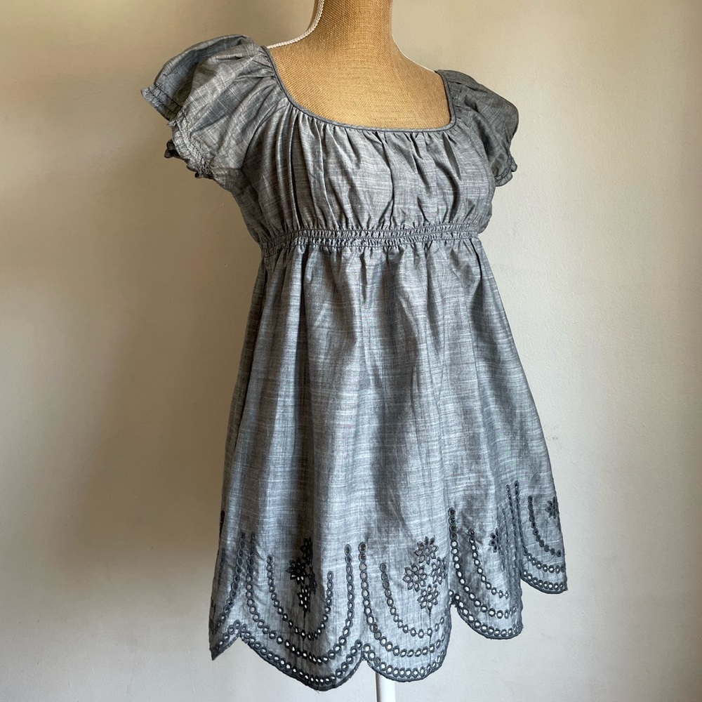 Max Studio Chambray Eyelet Puff Sleeve